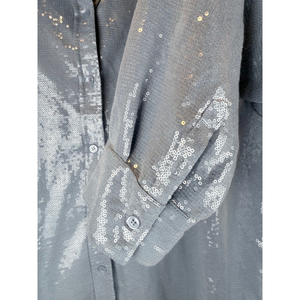 WorthingtonxJason Bolden Blue Sequin Button Down Shirt & Mock Neck Dress Set 3X - Picture 4 of 10